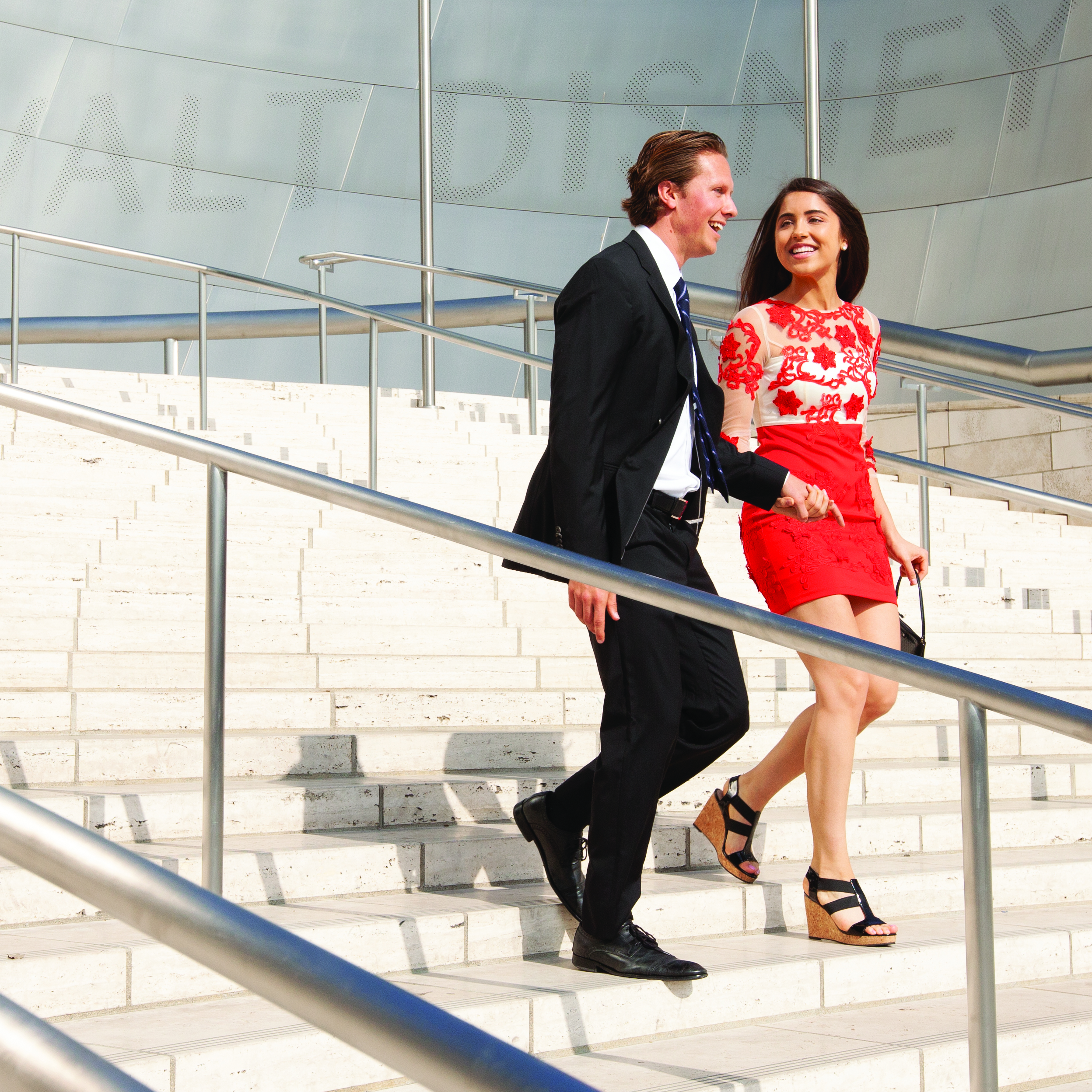 People walking down steps