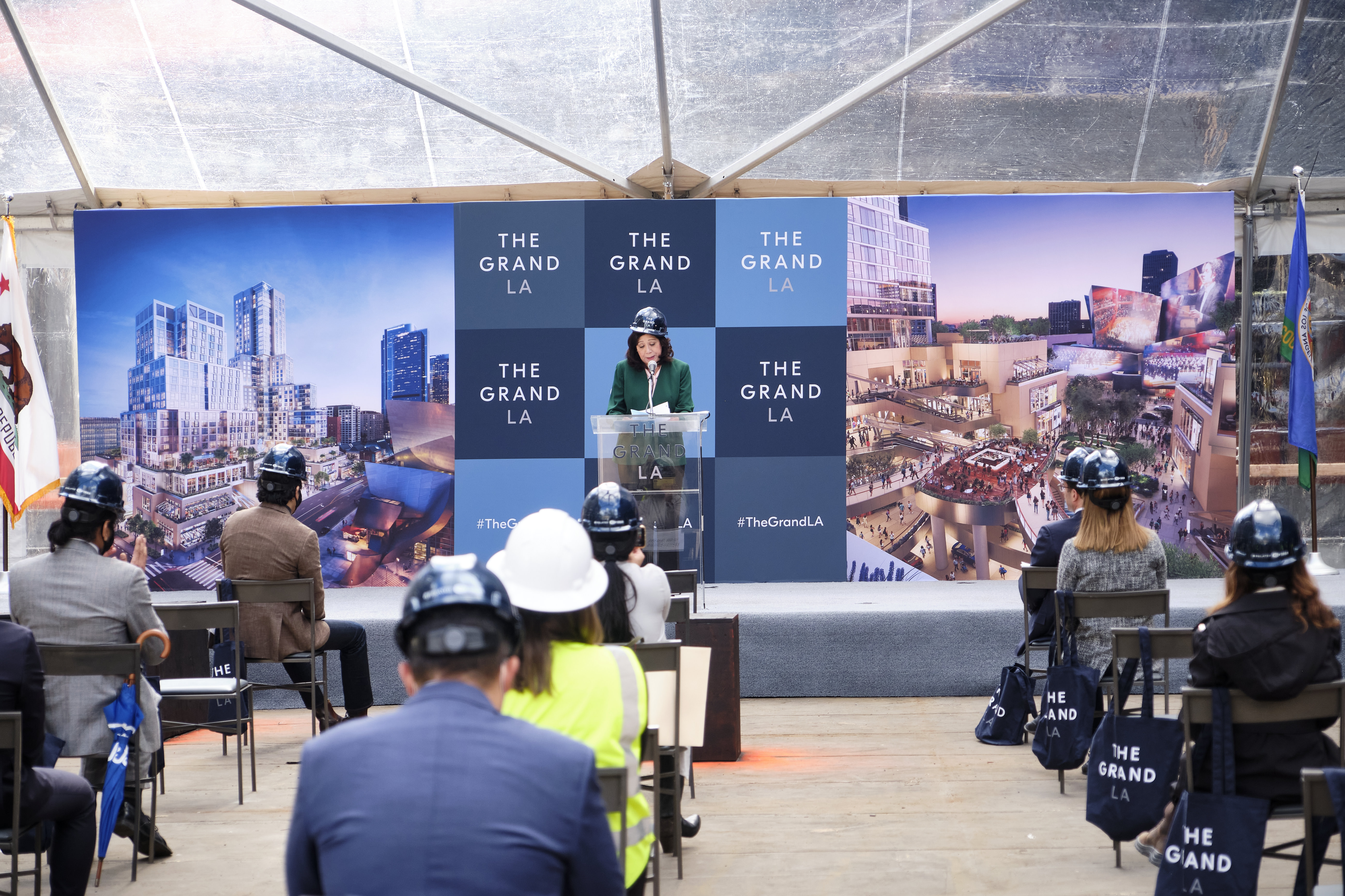 Council Member Hilda Solis speaking at Topping Out